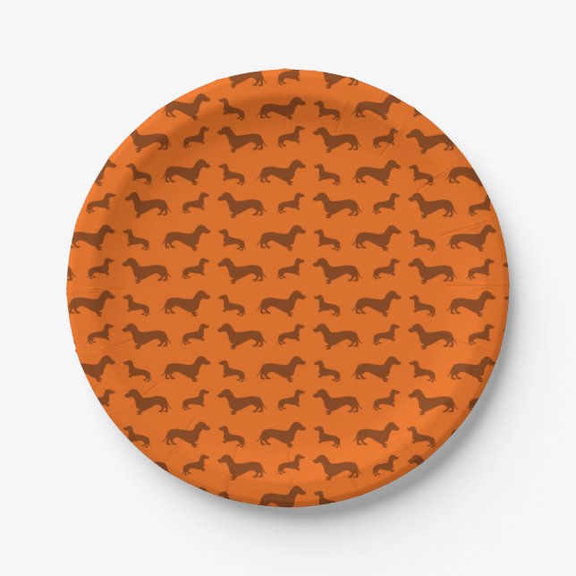 Cute orange dachshund pattern paper plate (Front)