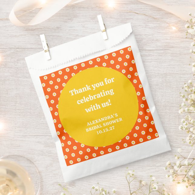 Cute Orange Daisy Bridal Shower Custom Thank You Favour Bag (Clipped)