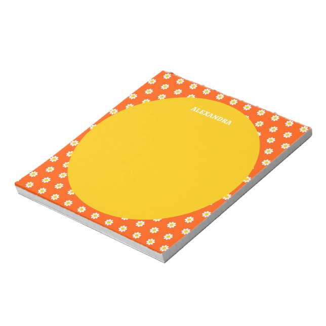 Cute Orange Daisy Bridal Shower Personalized Name  Notepad (Rotated)