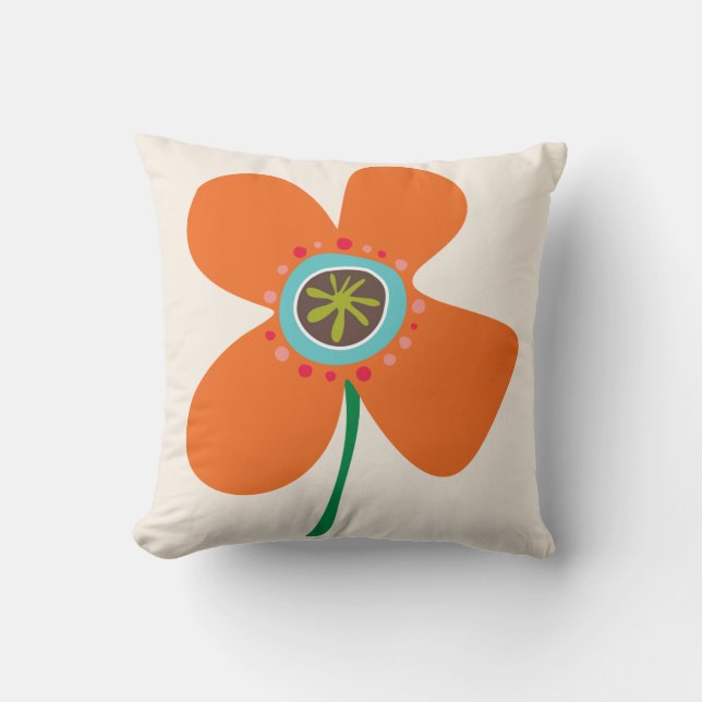 Cute Orange Daisy Pop Chic Summer Flowers Pattern Throw Pillow (Front)