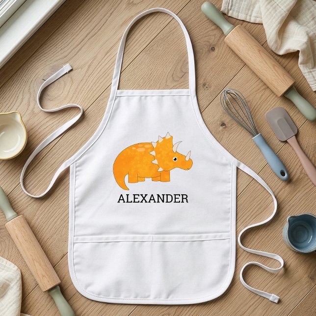 Cute Orange Dinosaur Personalized Kids Apron (Creator Uploaded)