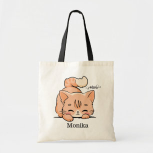 Cute Orange Doddle Cat Lover Meow Monogram Tote Bag