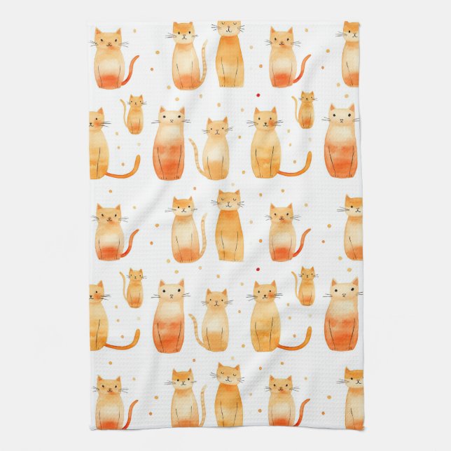 Cute Orange Dots and Cats Kitchen Towel (Vertical)