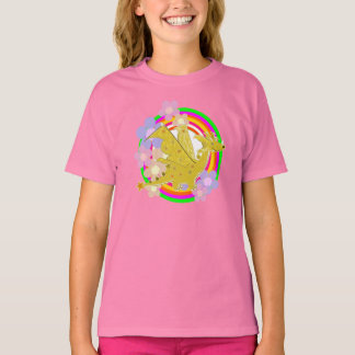 Cute Orange Dragon and Flowers T-Shirt