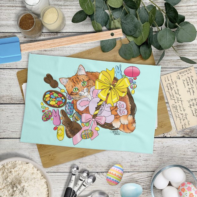 Cute Orange Easter Cat Kitchen Towel (Creator Uploaded)