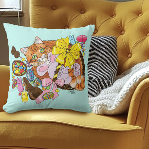 Cute Orange Easter Cat Throw Pillow