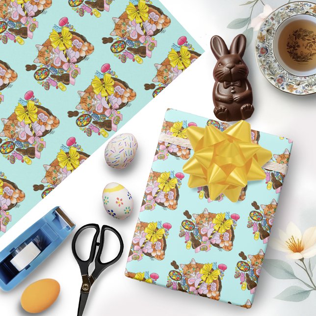 Cute Orange Easter Cat Wrapping Paper (Creator Uploaded)