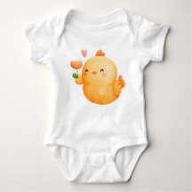 CUTE ORANGE EASTER CHICK WITH PINK FLOWERS
