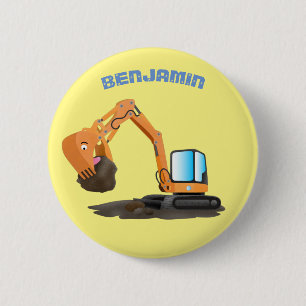 Cute orange excavator digger cartoon 2 inch round button