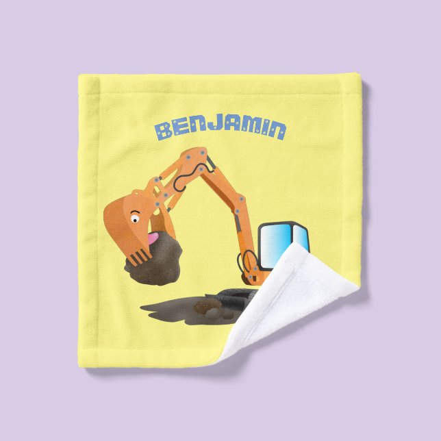 Cute orange excavator digger cartoon bath towel set (Wash Cloth)