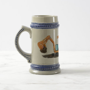 Cute orange excavator digger cartoon beer stein