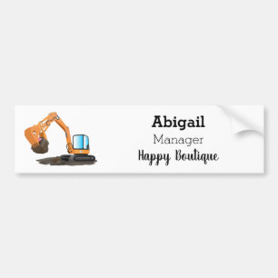 Cute orange excavator digger cartoon bumper sticker