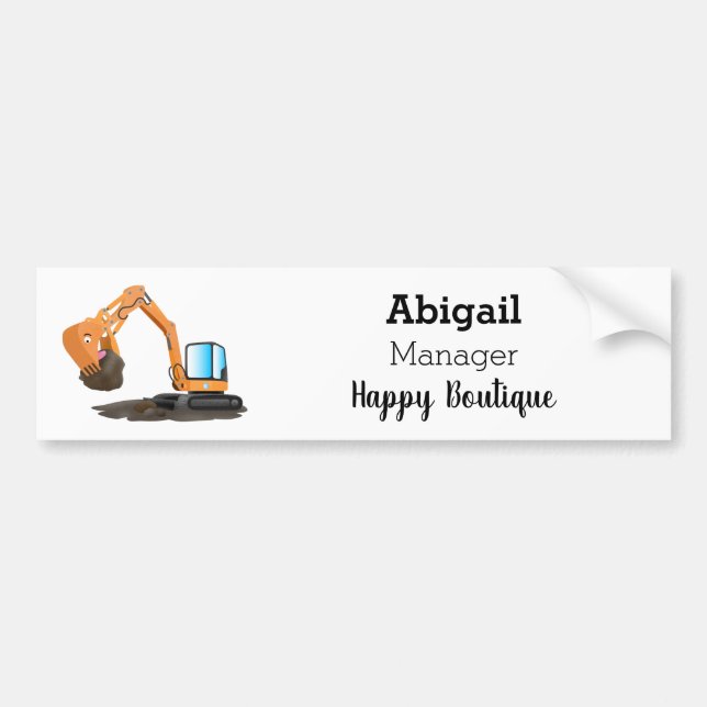 Cute orange excavator digger cartoon bumper sticker (Front)