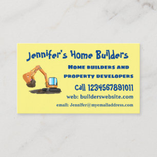 Cute orange excavator digger cartoon business card