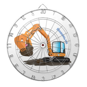 Cute orange excavator digger cartoon dartboard
