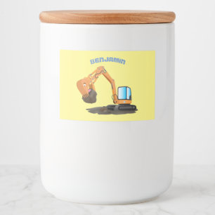 Cute orange excavator digger cartoon food label