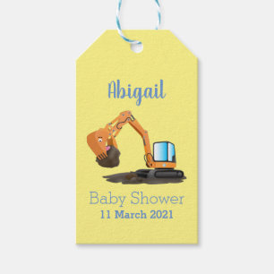 Cute orange excavator digger cartoon  gift tags