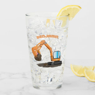 Cute orange excavator digger cartoon glass