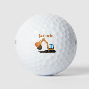 Cute orange excavator digger cartoon golf balls