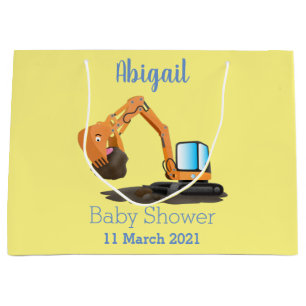 Cute orange excavator digger cartoon large gift bag