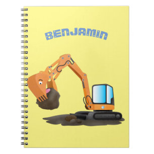 Cute orange excavator digger cartoon notebook