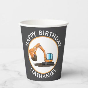 Cute orange excavator digger cartoon personalized paper cups