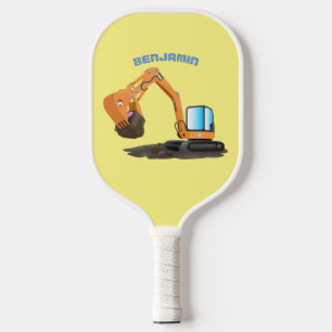 Cute orange excavator digger cartoon pickleball paddle