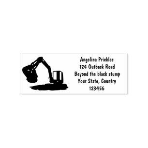 Cute orange excavator digger cartoon rubber stamp