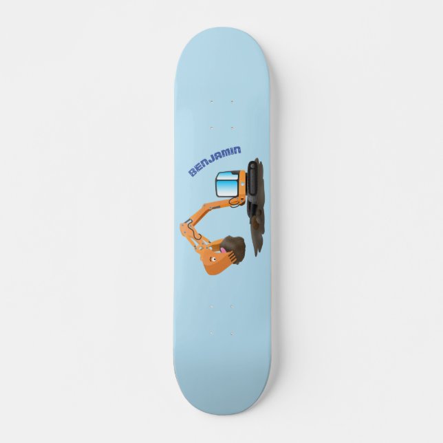 Cute orange excavator digger cartoon skateboard (Front)