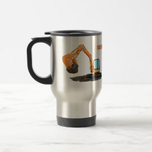 Cute orange excavator digger cartoon travel mug