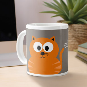 Cute Orange Fat Cat with Taupe Personalized Large Coffee Mug