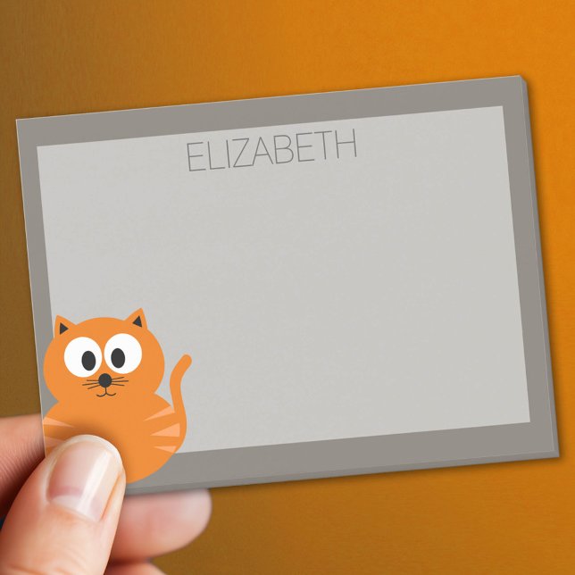 Cute Orange Fat Cat with Taupe Personalized Post-it Notes (Custom Post It Notepad)
