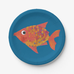 Cute Orange Fish on Blue Custom Paper Plate