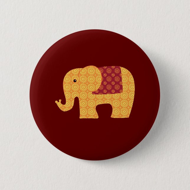 Cute Orange Flower Elephant on Red 2 Inch Round Button (Front)
