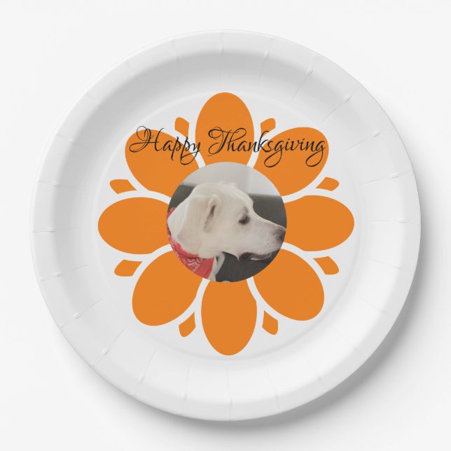 Cute Orange Flower Frame for Pet Photo Paper Plate (Front)