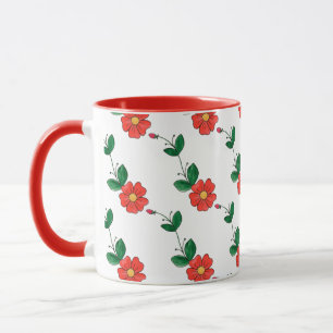 Cute Orange Flowers, Buds and Leaves Pattern Mug