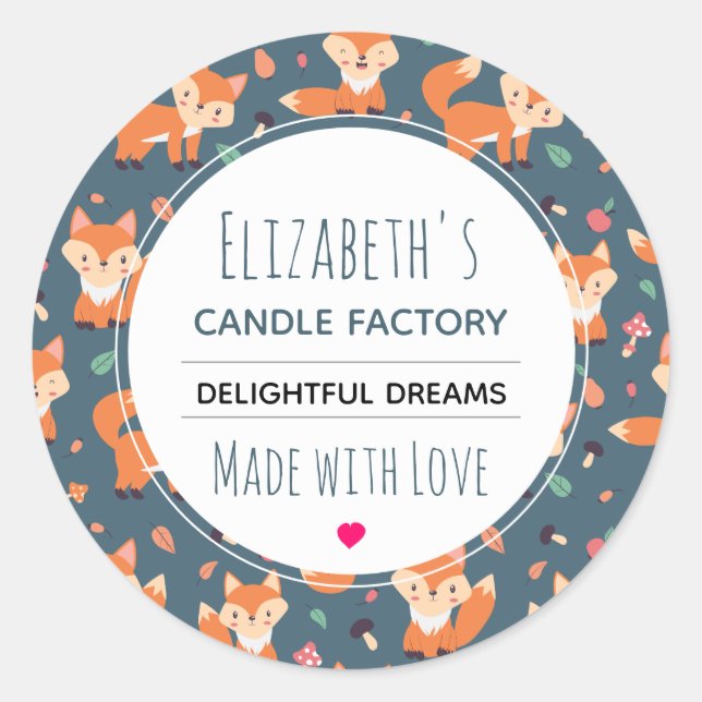 Cute Orange Fox Animal Pattern Candle Soap Biz Classic Round Sticker (Front)