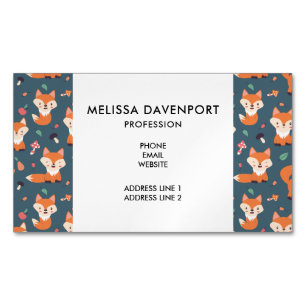 Cute Orange Fox Animal Pattern Magnetic Business Card
