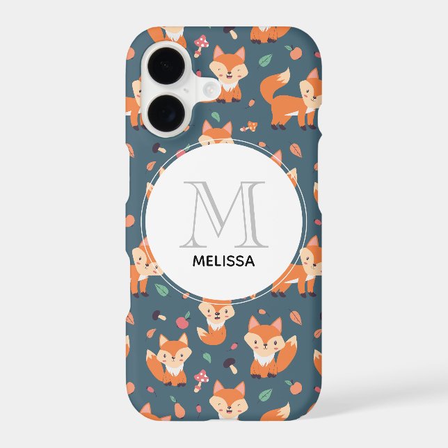 Cute Orange Fox Animal Pattern Monogram (Back)