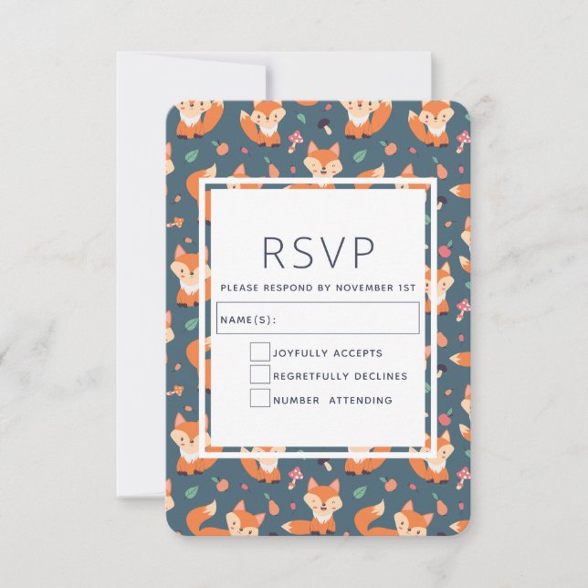 Cute Orange Fox Animal Pattern RSVP Card (Front)