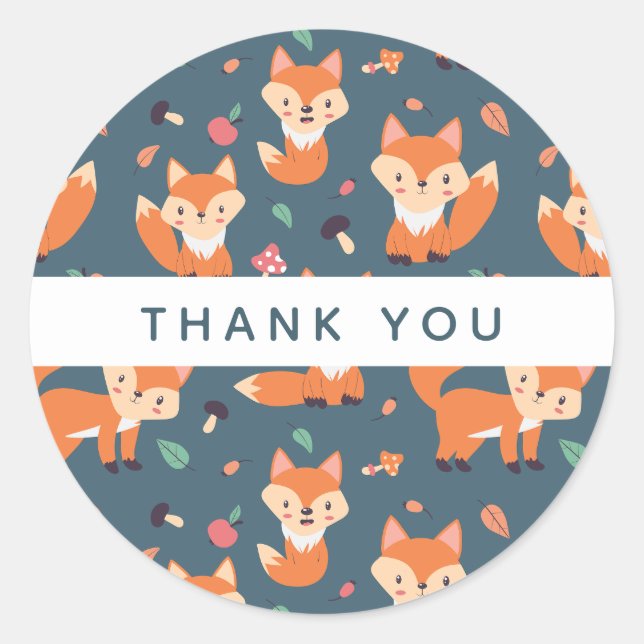 Cute Orange Fox Animal Pattern Thank You Classic Round Sticker (Front)