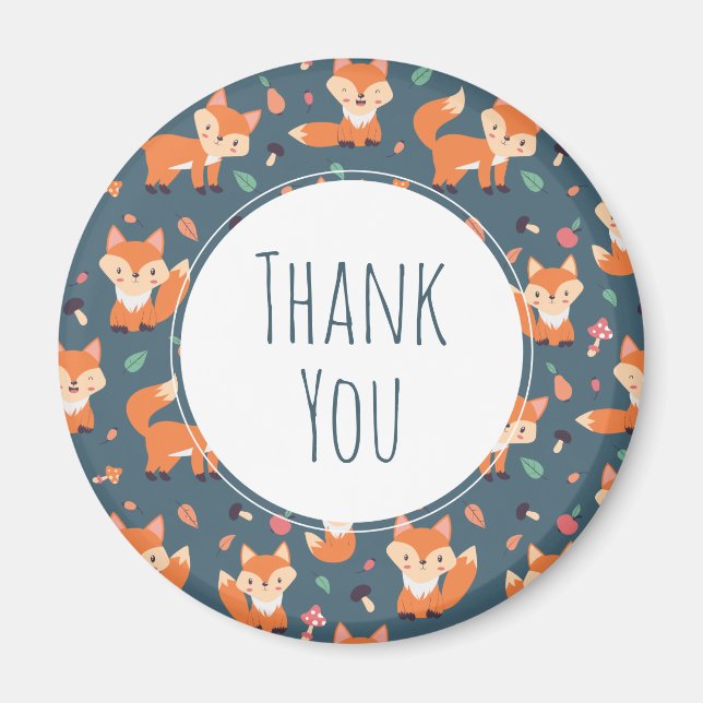 Cute Orange Fox Animal Pattern Thank You Magnet (Front)