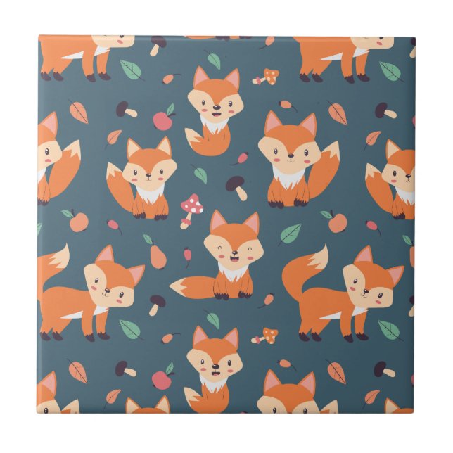 Cute Orange Fox Animal Pattern Tile (Front)