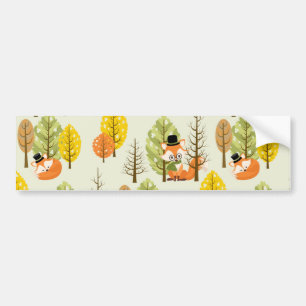Cute Orange Fox Autumn Trees Forest Hipster Bumper Sticker