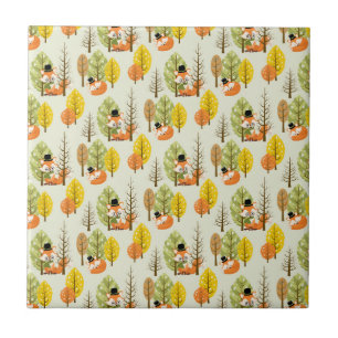 Cute Orange Fox Autumn Trees Forest Hipster Tile