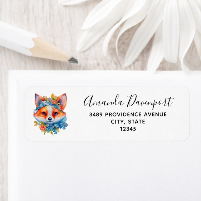 Cute Orange Fox avec Floral Crown Adresse (En situation)