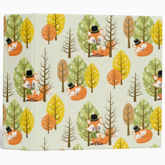 Cute Orange Fox Black Hat Nerd Hipster Glasses Fox Binder (Front/Spine)