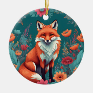 Cute orange fox ceramic ornament