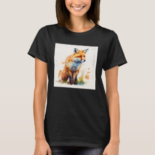 Cute Orange Fox Illustration Watercolor Women Men  T-Shirt