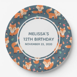 Cute Orange Fox Pattern Birthday Paper Plate